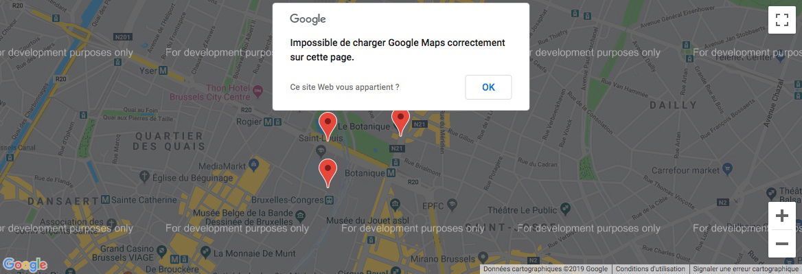 Message d'erreur Google Maps